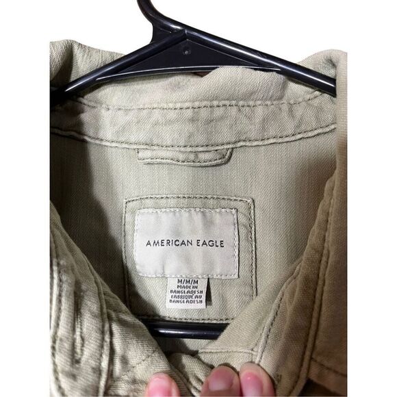 American Eagle Olive Green Cotton Military Cropped Jacket Shacket Size Medium‎ - Picture 6 of 9